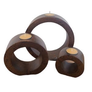 Zodax Nested Tealight Trio Candle Holders Handcrafted From Wood Unique Design